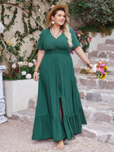 Plus Size Button Detail V-Neck Short Sleeve Maxi Dress OutfitFlow
